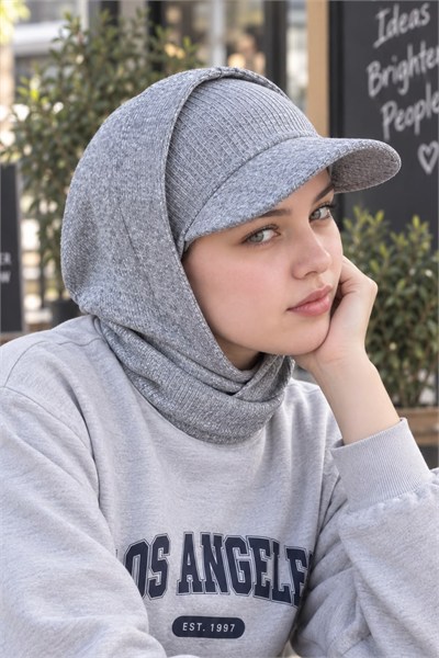 Gri Fitilli Kepli Bant Bone ve Kapüşon Takım
