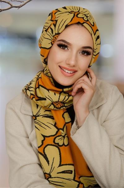 Turuncu Desenli Tesettür Bere