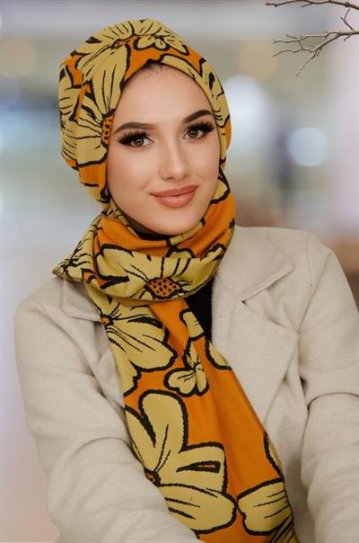 Turuncu Desenli Tesettür Bere