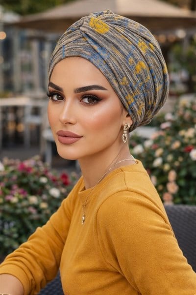 Gri Hardal Desen Burgu Detaylı Bone