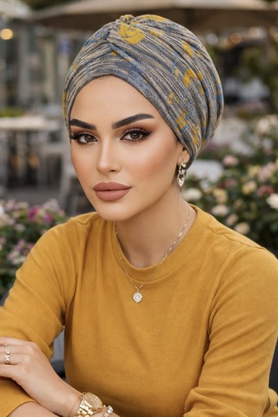 Gri Hardal Desen Burgu Detaylı Bone