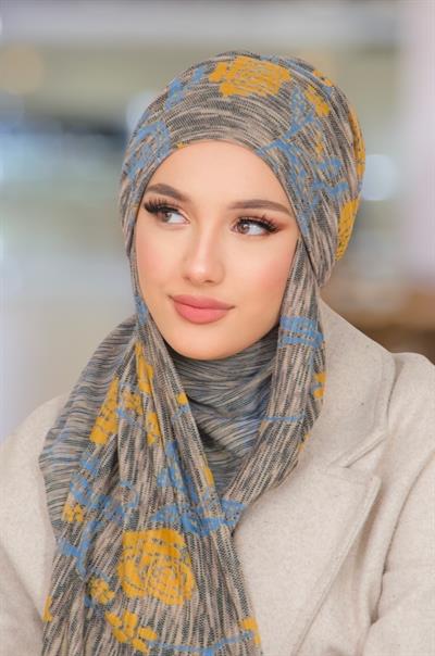 Gri Hardal Desen Kelebek Bone Şal