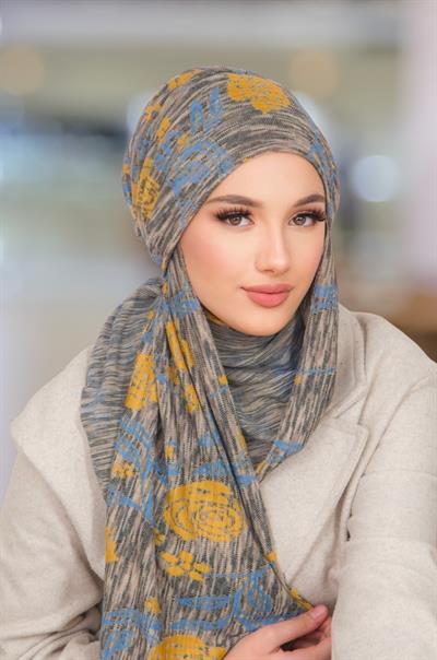 Gri Hardal Desen Kelebek Bone Şal