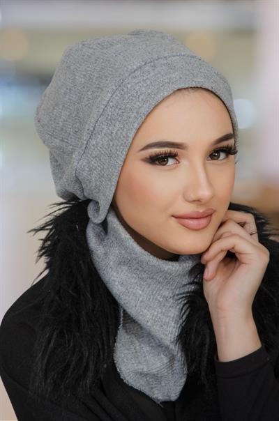 Gri Hazır Tesettür Bere Etol Takım