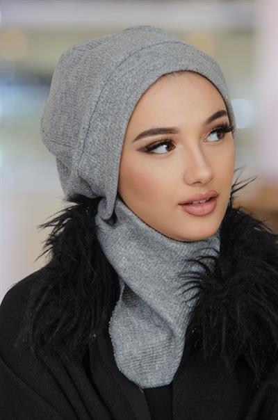 Gri Hazır Tesettür Bere Etol Takım