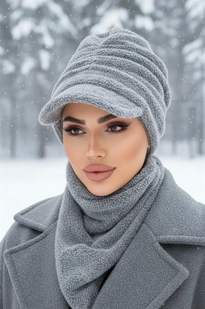 Gri Kürk Şapka ve Etol Takım