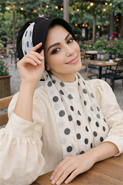 Siyah Puanlı Fularlı Şapka Bone