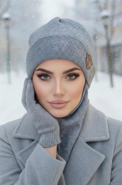 Gri Melanj Armalı Maskeli Bere