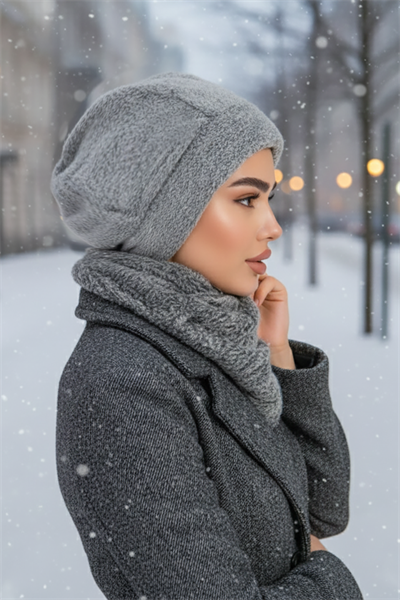 Gri Melanj Welsoft Etol ve Tesettür Bere Takım