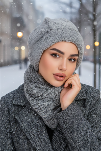 Gri Melanj Welsoft Etol ve Tesettür Bere Takım