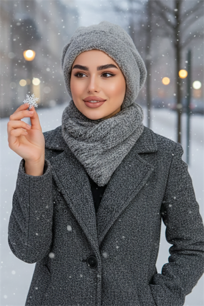 Gri Melanj Welsoft Etol ve Tesettür Bere Takım