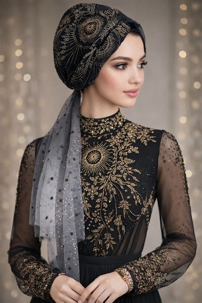 Gri Siyah Büzgülü Dolama Bone