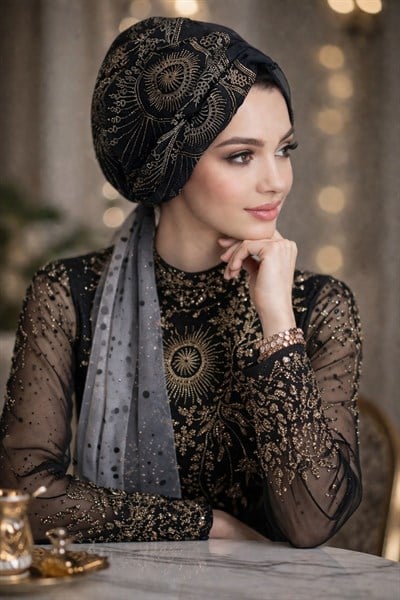 Gri Siyah Büzgülü Dolama Bone