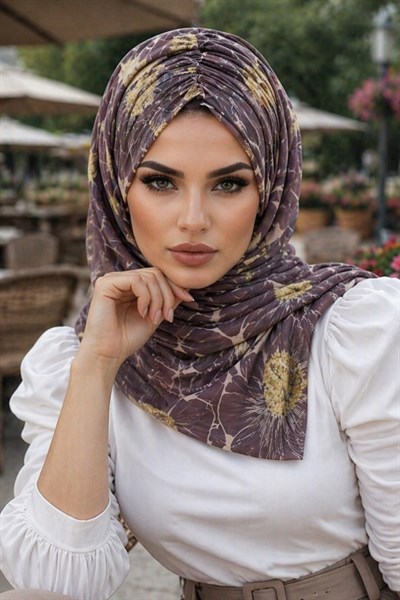 Gri Soft Desenli Hazır Şifon Şal