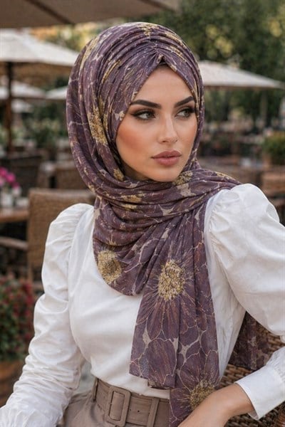 Gri Soft Desenli Hazır Şifon Şal
