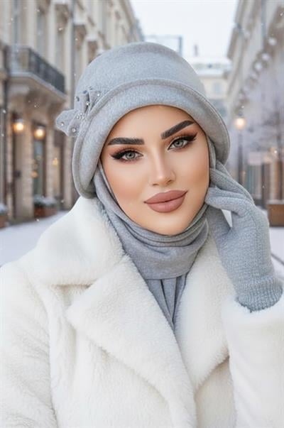 Gri Taşlı Aksesuarlı Vintage Şapka