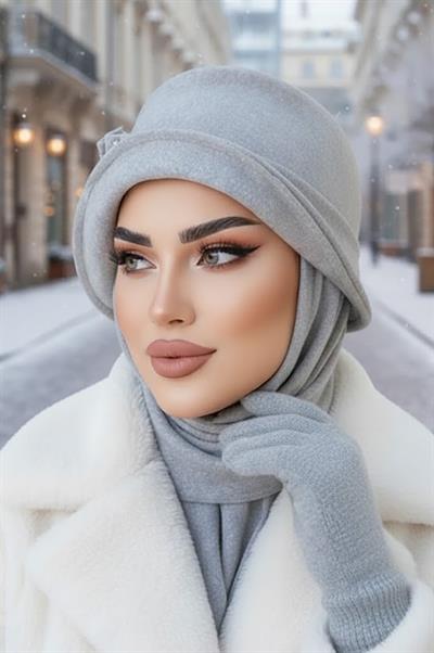 Gri Taşlı Aksesuarlı Vintage Şapka