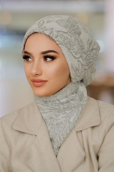 Gri Beyaz Desen Tesettür Bere Ve Etol Takım