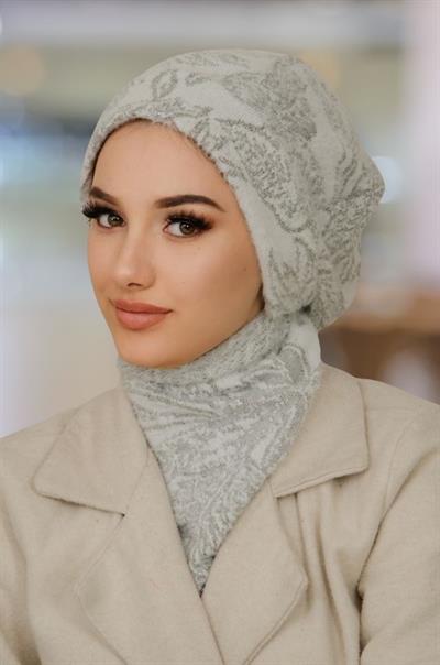 Gri Beyaz Desen Tesettür Bere Ve Etol Takım