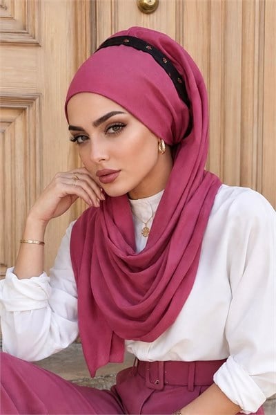 Gülkurusu Bantlı Bandana Hazır Şal