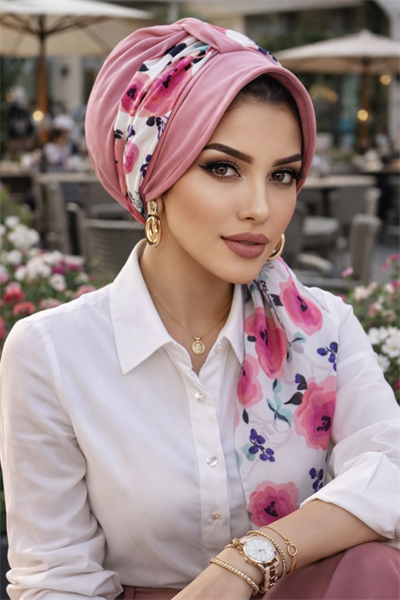 Gülkurusu Çiçek Fularlı Şapka Bone