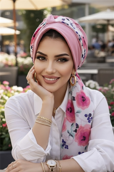 Gülkurusu Çiçek Fularlı Şapka Bone