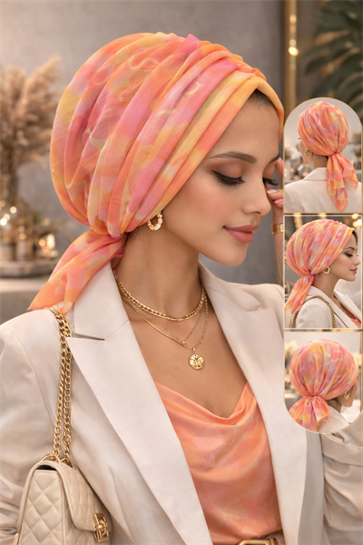 Somon Sarı Batik Desenli Tokalı Bone