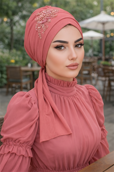 Gülkurusu Nakışlı Atkılı Bone