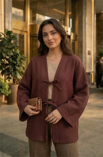 Gülkurusu Önü Bağlamalı Kimono Tunik / Likralı Ütü İstemez Kumaş