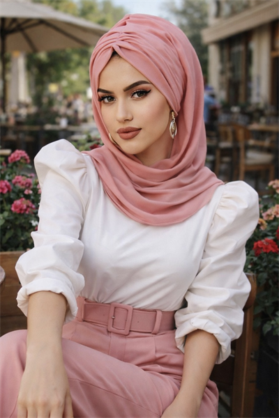 Gülpembe Büzgülü Hazır Şal