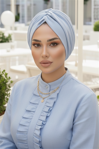 Açık Mavi Büzgülü Salaş Bone