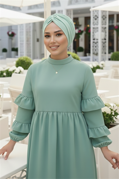 Mint Yeşili Büzgülü Salaş Bone