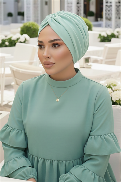 Mint Yeşili Büzgülü Salaş Bone