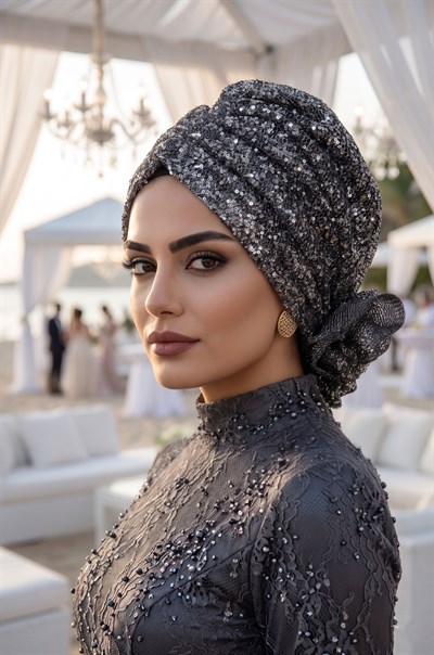 Gümüş Payet Abiye Tokalı Bone