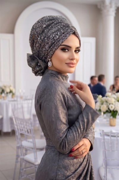 Gümüş Payet Abiye Tokalı Bone