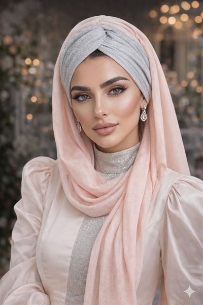 Gümüş Pudra Simli Burgu Model Hazır Abiye Şal