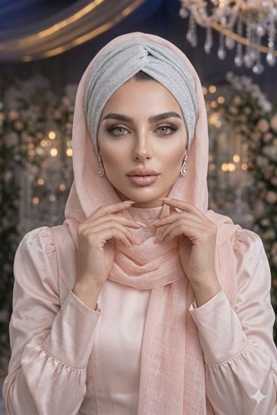 Gümüş Pudra Simli Burgu Model Hazır Abiye Şal
