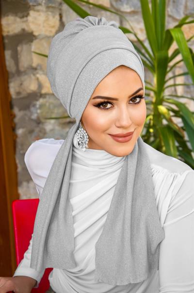 Gümüş Simli Atkılı Tesettür Bone