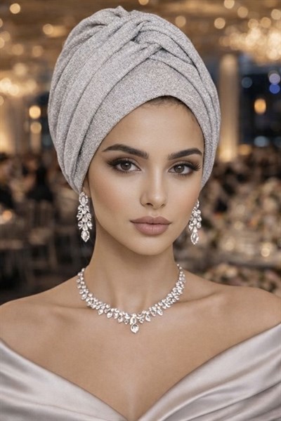 Gümüş Simli Burgu Detaylı Abiye Bone