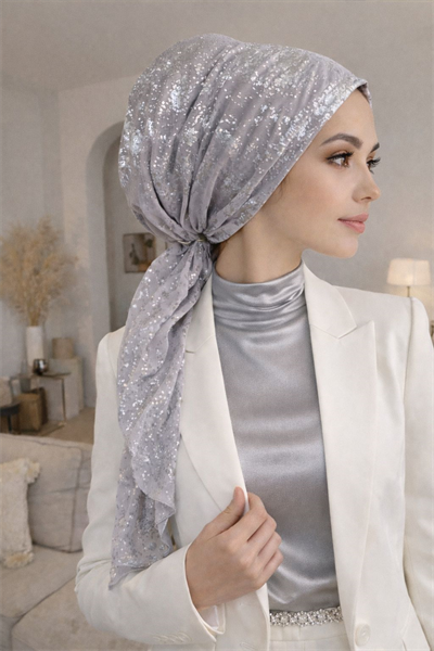 Gümüş Varaklı Eşarp Bone