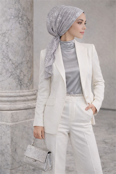 Gümüş Varaklı Eşarp Bone