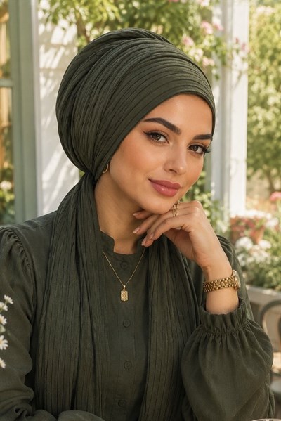 Haki Çizgili Atkılı Bone