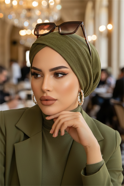 Haki Işıltılı Çapraz Bantlı Bone