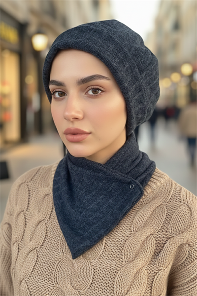 Lacivert Triko Tesettür Bere ve Etol Takım