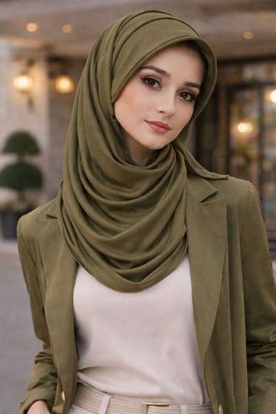 Haki Şapkalı Şal