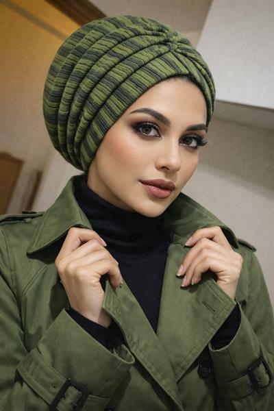 Haki Siyah Desen Büzgülü Salaş Bone