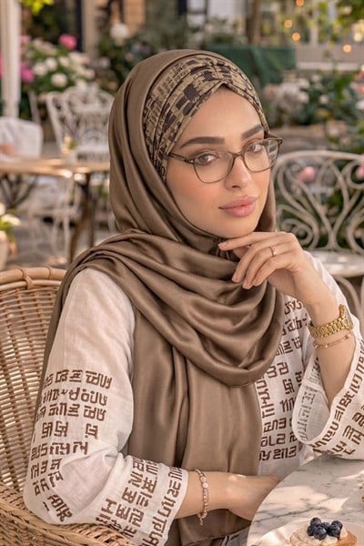 Haki Vizon Yazı Desen Hazır Şal