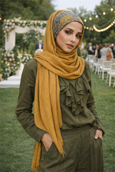 Hardal Desenli Hazır Bandana Şal