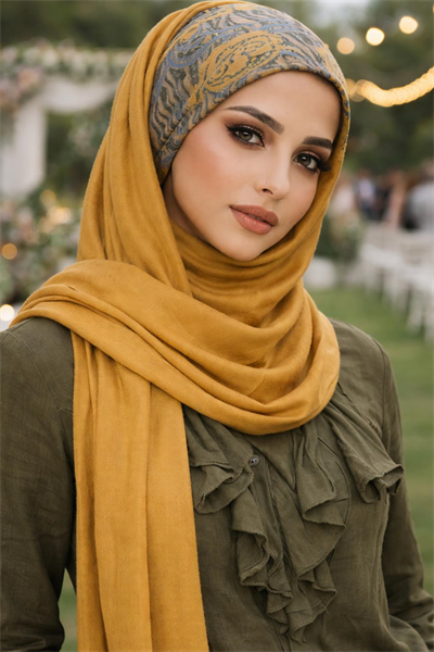 Hardal Desenli Hazır Bandana Şal