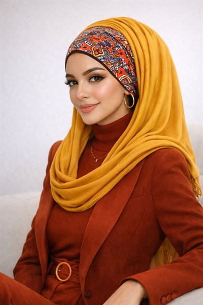 Hardal Etnik Desen Bandana Hazır Şal